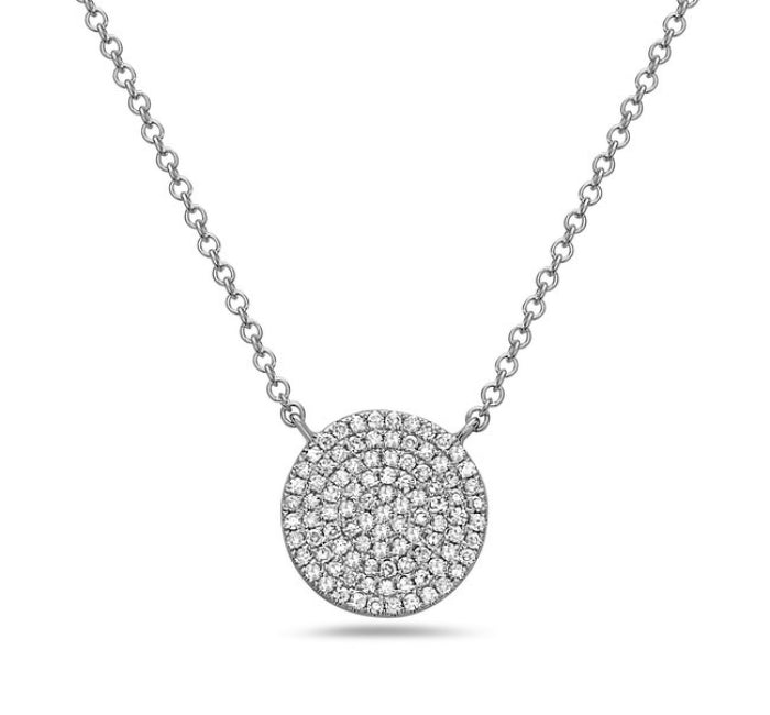 14K White Gold Diamond Pave Disc Necklace