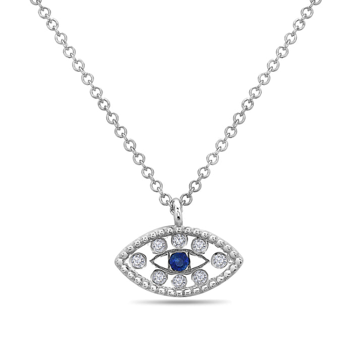 14K White Gold Evil Eye Sapphire & Diamond Necklace