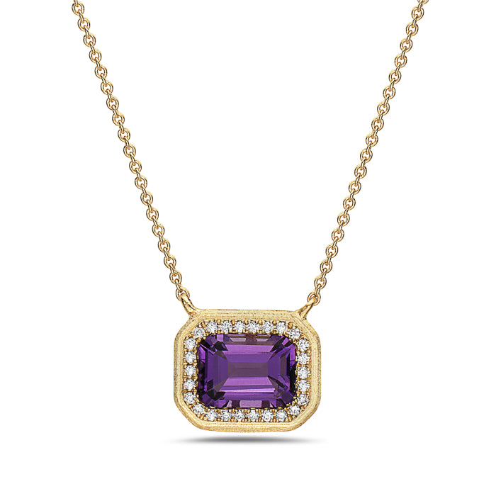14K Yellow Gold Amethyst & Diamond Necklace