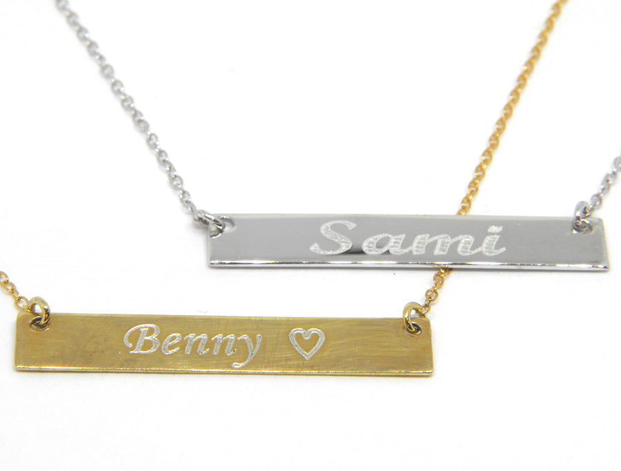 Custom Engraved Sterling Silver Gold Plated Bar Necklace on Cable Link Chain