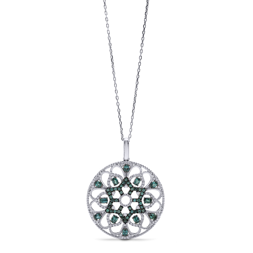 18K White Gold Alexandrite & Diamond Filigree Necklace