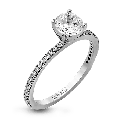 Simon G. 18K White Gold Round Pave Diamond Engagement Ring