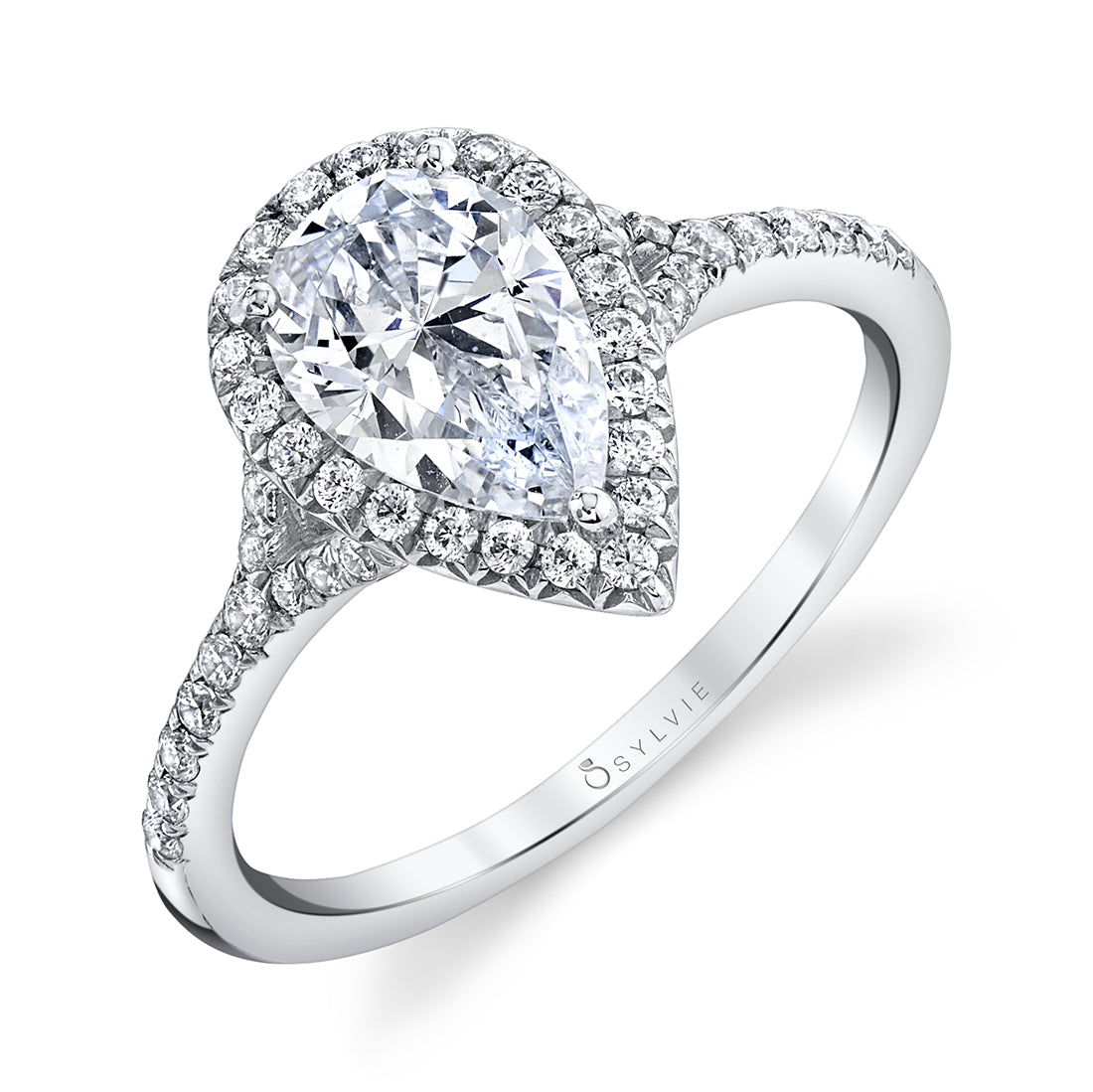 Sylvie 14k White Gold Diamond Pear Shape Halo Engagement Ring - S1793