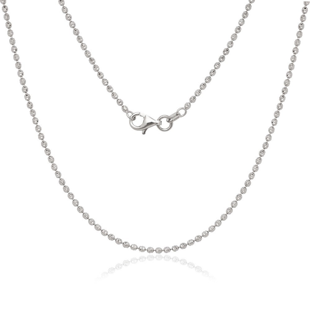 Sterling Silver Diamond Cut Round Moon Bead Necklace