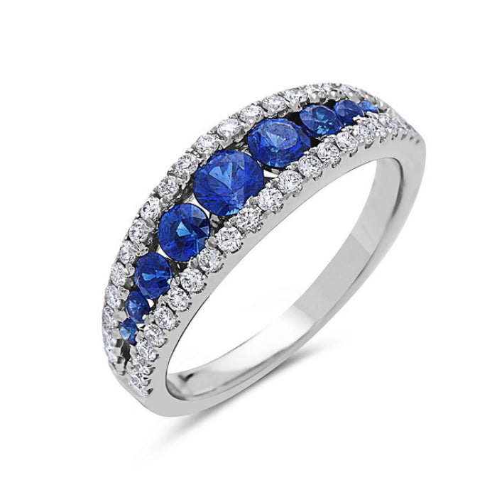 14K White Gold Sapphire & Diamond Three Row Ring