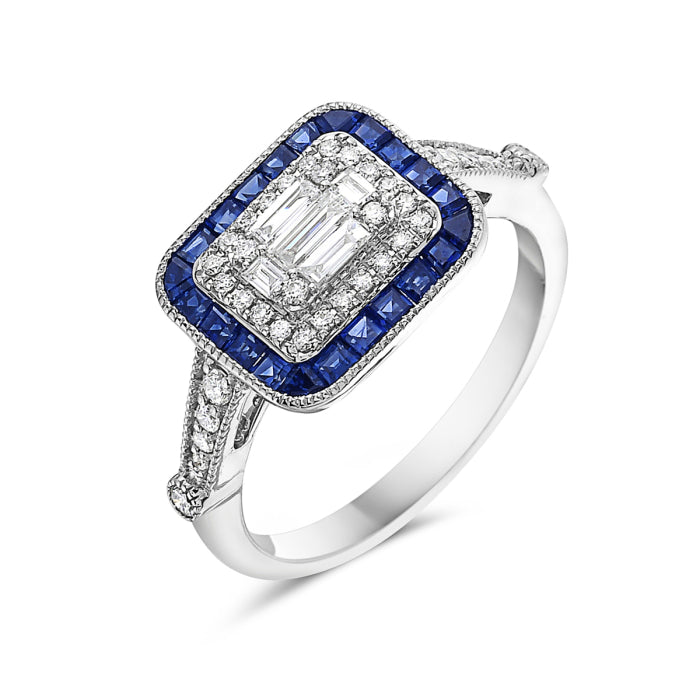 14K White Gold Diamond & Sapphire Mosaic Ring