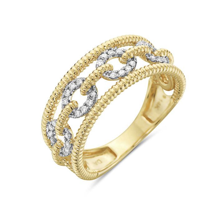 14K Yellow Gold Diamond Link Wide Fashion Ring