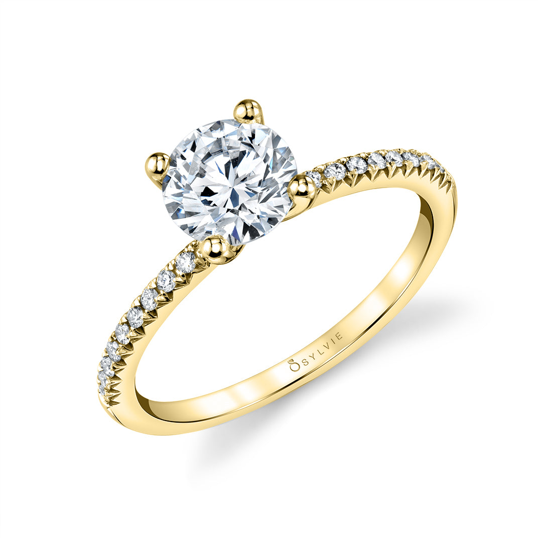 Sylvie 14K Yellow Gold "Adorlee" Round Pave Diamond Engagement Ring