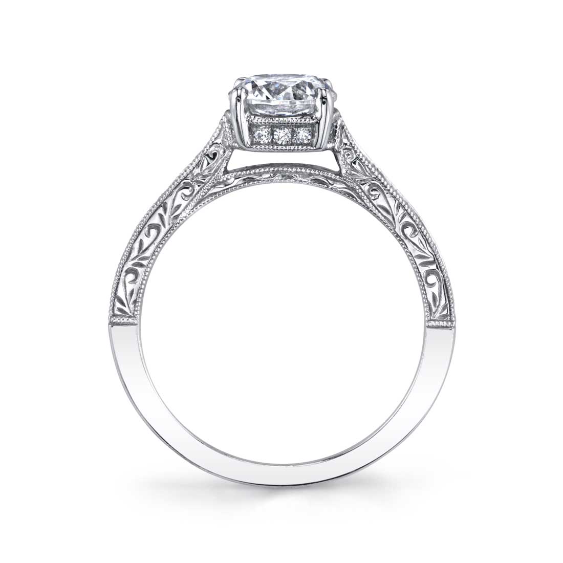 Sylvie 14K White Gold Hand Engraved Round Engagement "Envie" Ring