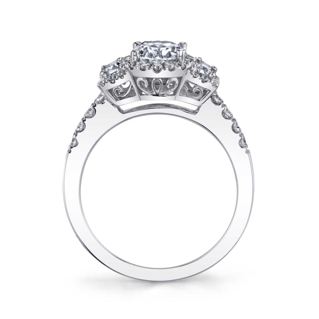 Sylvie 14K White Gold "Paige" Three Stone Oval Cut Halo Engagement Ring - S1596S
