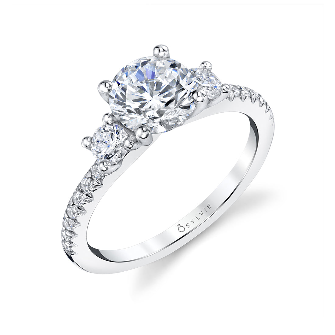 Sylvie 14K White Gold "Amore" Three Stone Diamond Engagement Ring