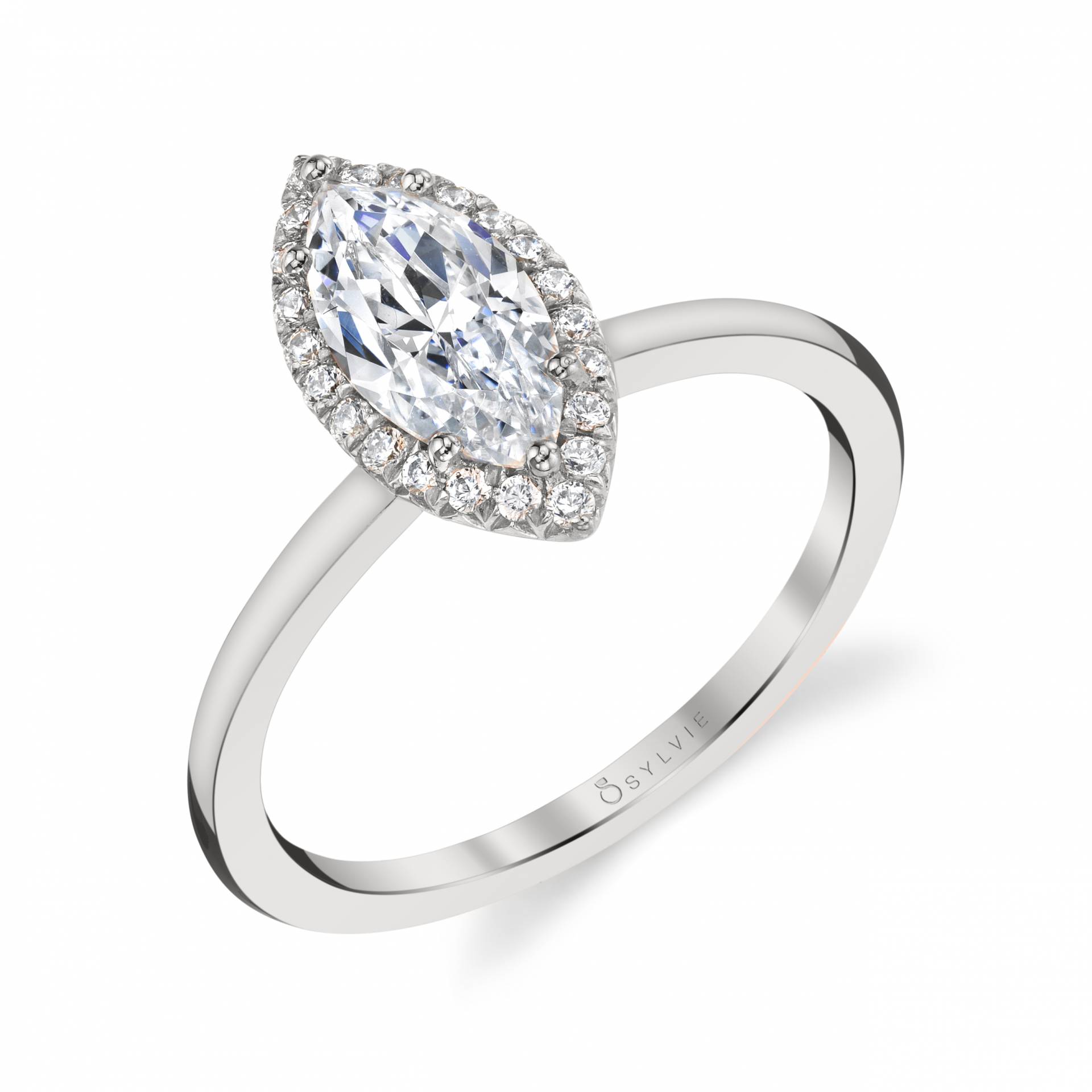 Sylvie 14K White Gold Marquise Shaped Halo Engagement "Elsie" Ring