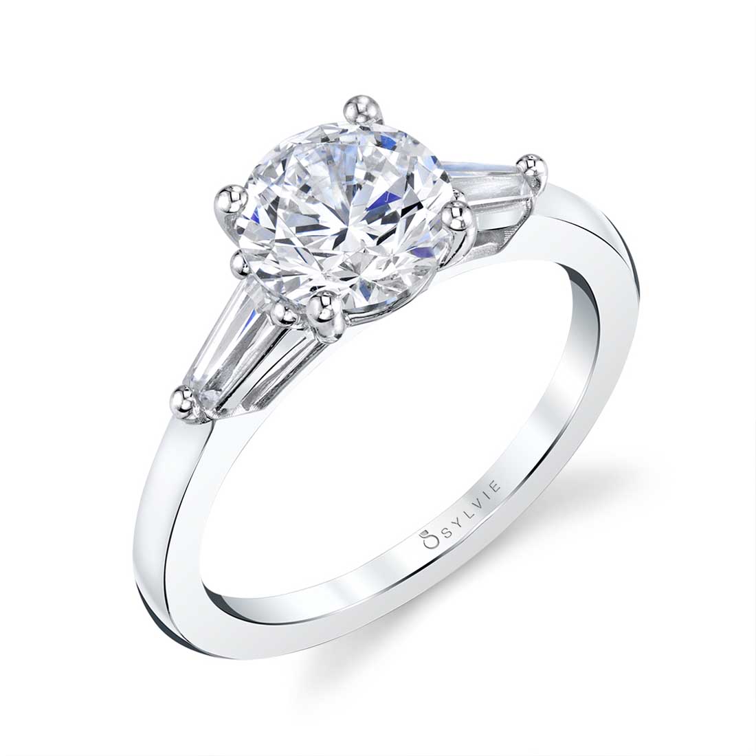 Sylvie 14K White Gold Three Stone Engagement "Nicolette" Ring