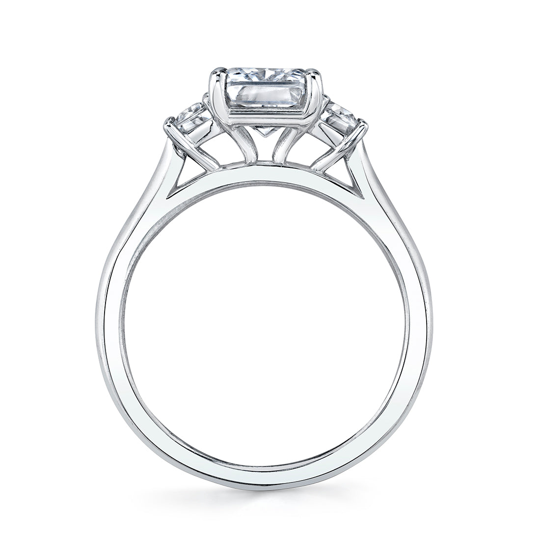 Sylvie 14K White Gold Three Stone Emerald Cut Engagement "Annalise" Ring