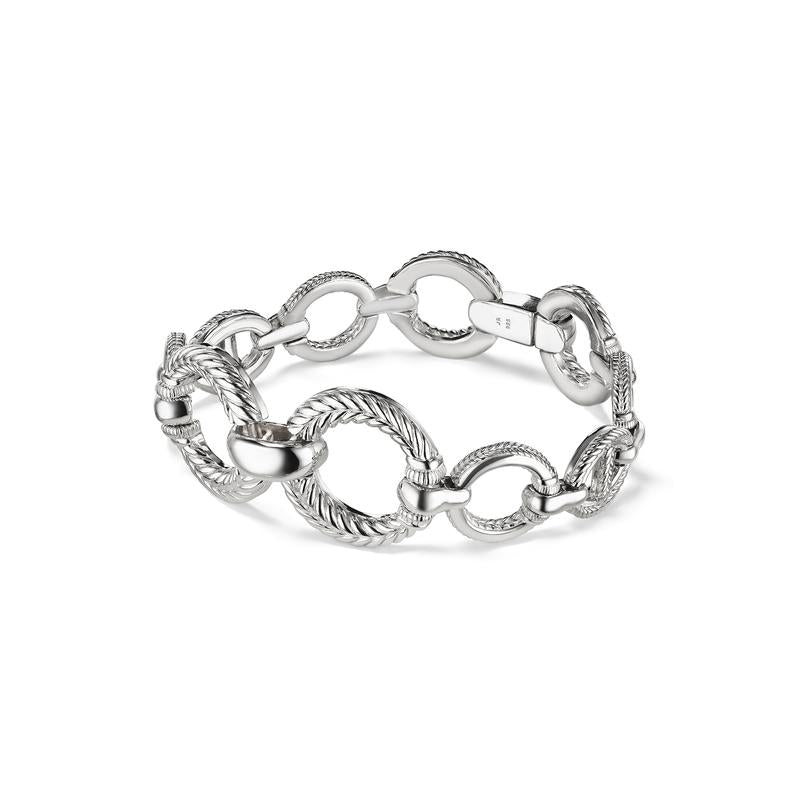 Judith Ripka Sterling Silver Oval Link Textured and Polished Bracelet