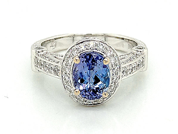 18K White Gold Tanzanite & Diamond Halo Ring