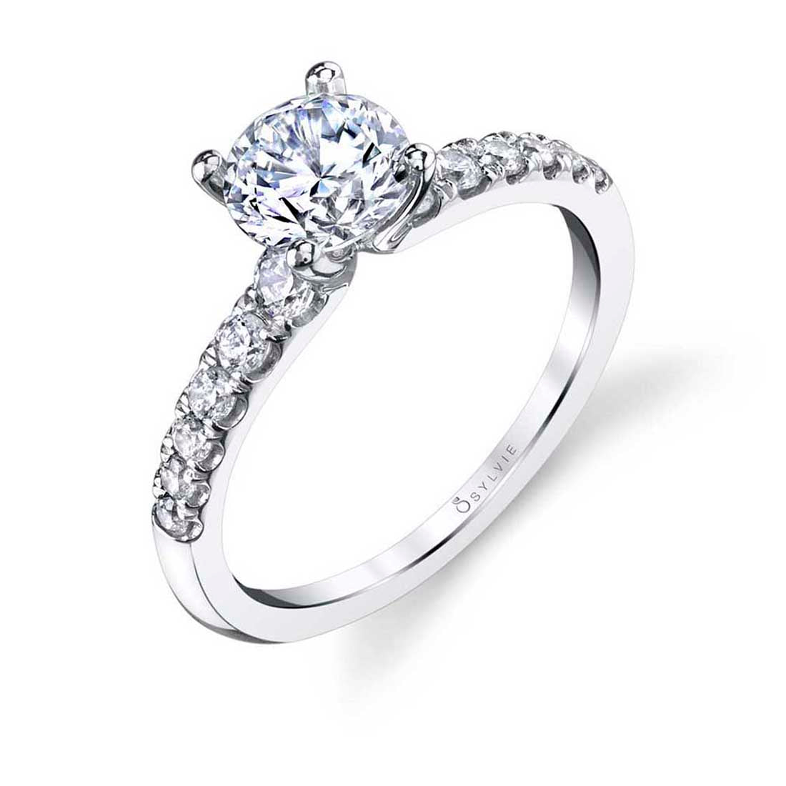 Sylvie "Celine" 14K White Gold Classic Diamond Engagement Ring - S1499