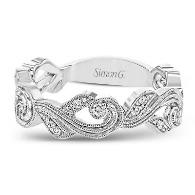 18K White Gold Vintage Scroll Design Wedding Ring by Simon G. Jewelry