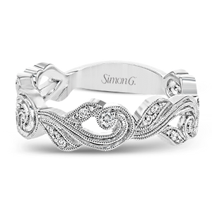 18K White Gold Vintage Scroll Design Wedding Ring by Simon G. Jewelry