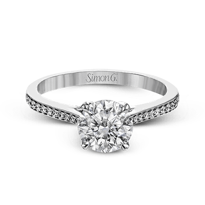 18K White Gold Diamond Engagement Ring with Thin Cathedral Shank by Simon G. Jewelry