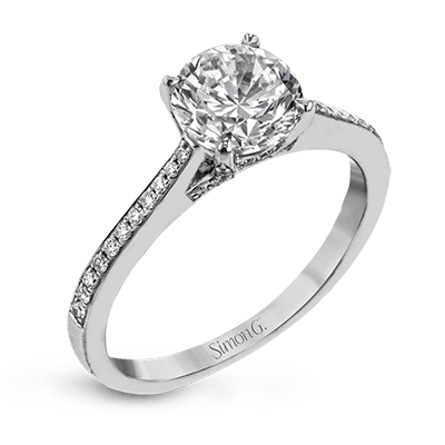 18K White Gold Diamond Engagement Ring with Thin Cathedral Shank by Simon G. Jewelry