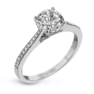 18K White Gold Diamond Engagement Ring with Thin Cathedral Shank by Simon G. Jewelry