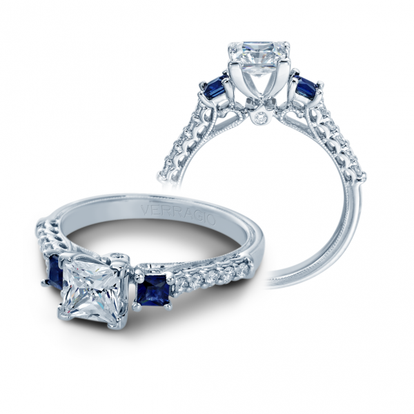 Verragio Classic V-904-P5.5 Three Stone Diamodn & Sapphire Engagement Ring