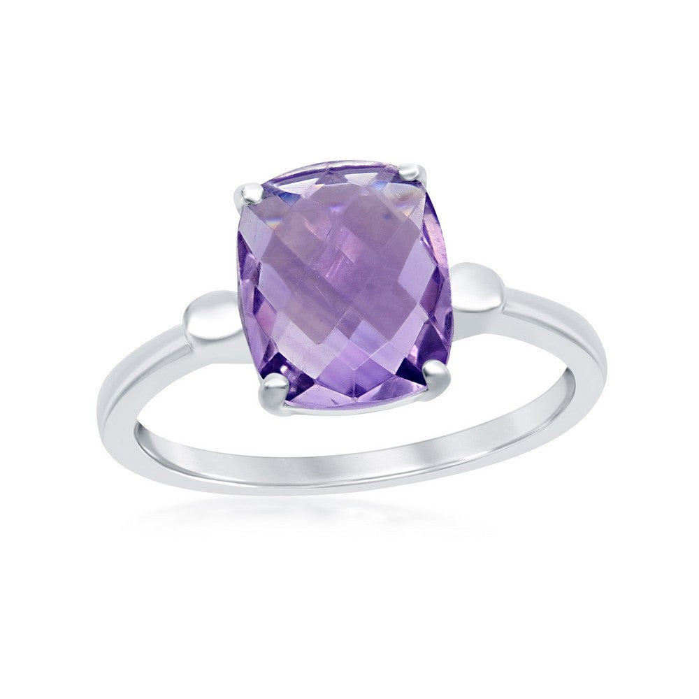 Sterling Silver Purple Amethyst Checkerboard Cut Ring
