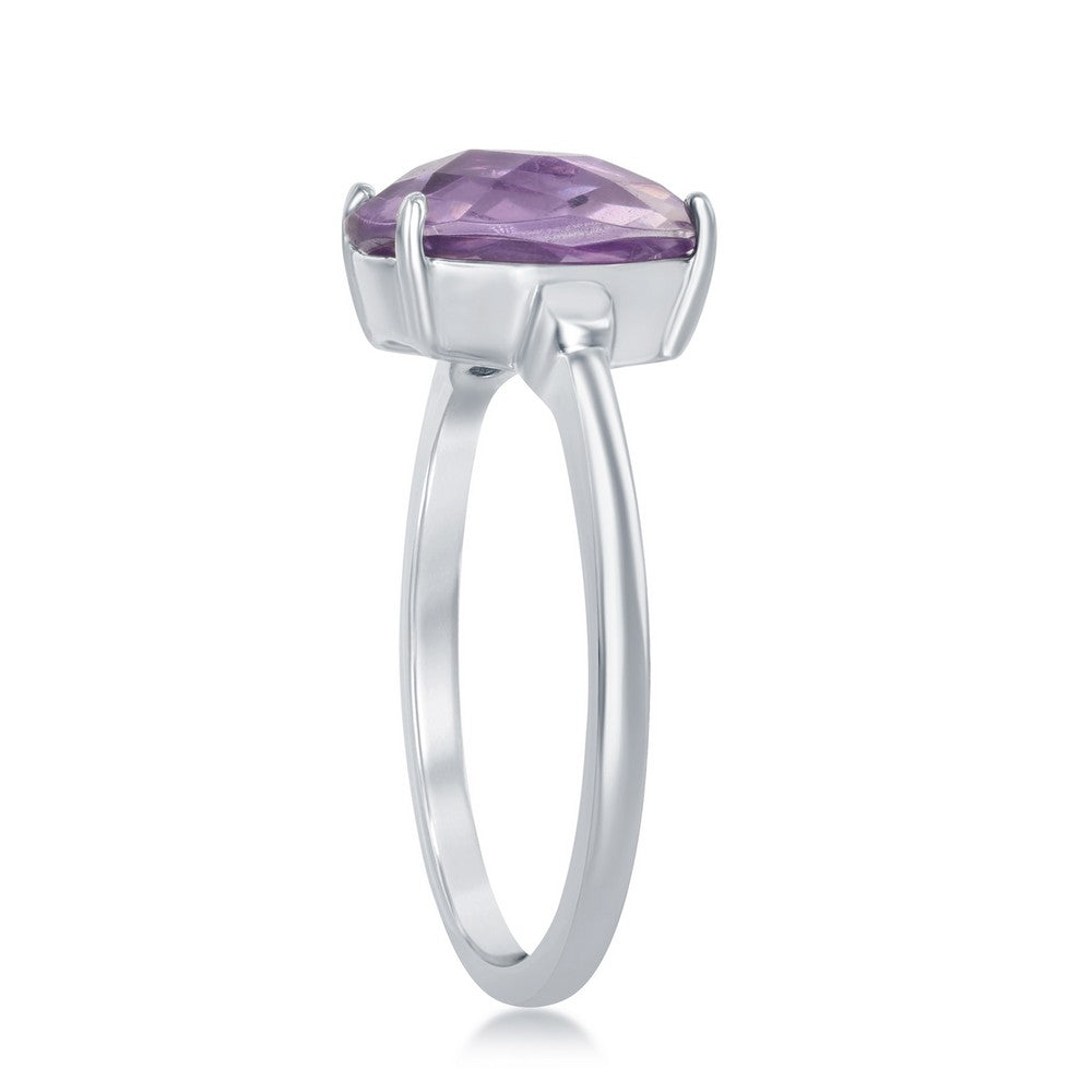 Sterling Silver Purple Amethyst Checkerboard Cut Ring