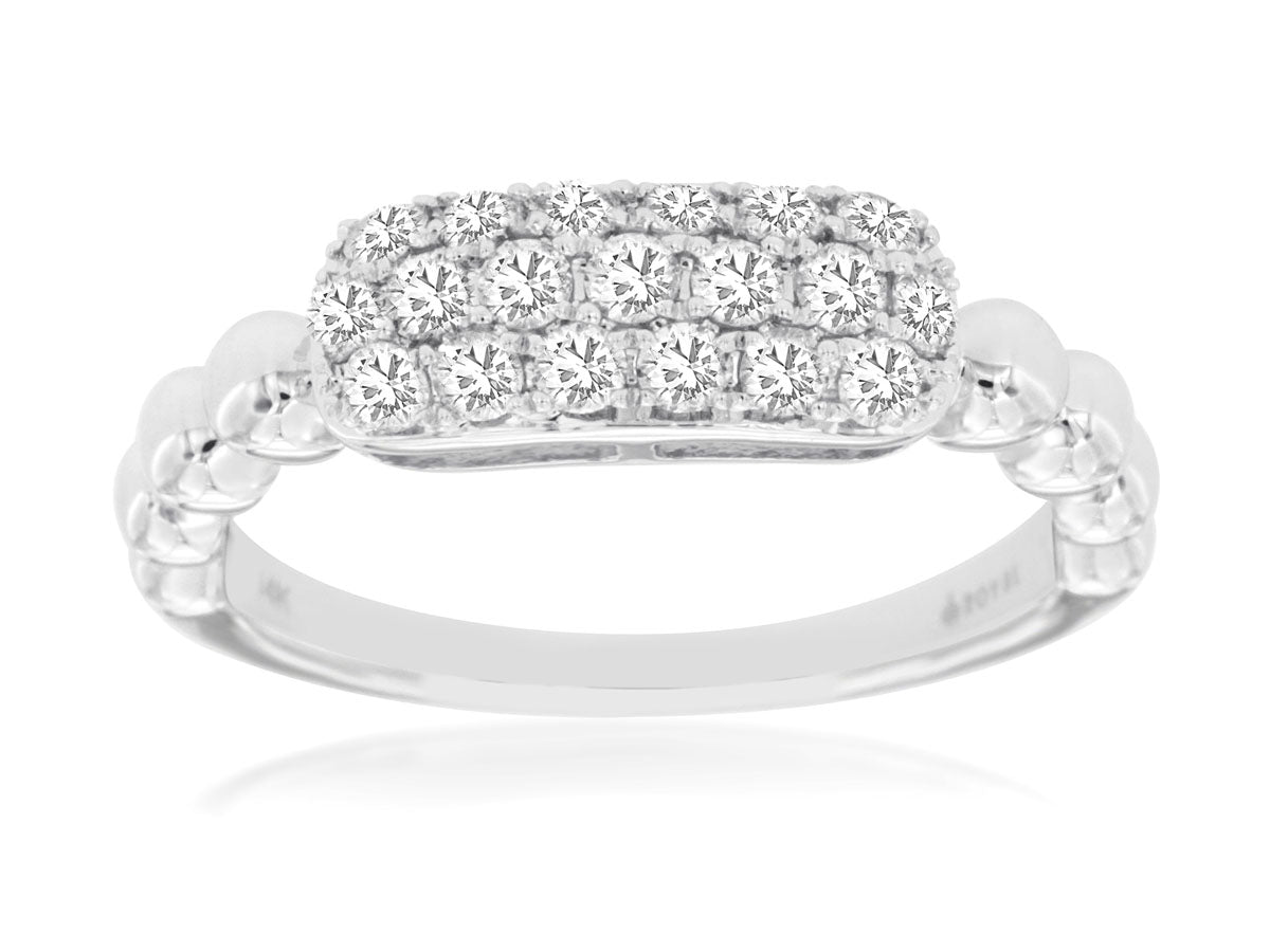 14K White Gold Diamond Cluster Bead Ring