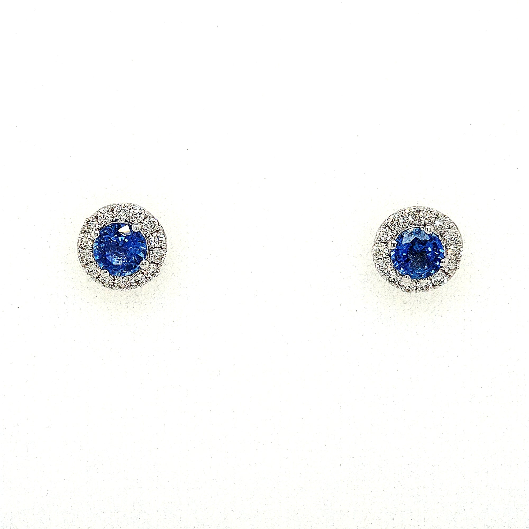 14K White Gold Sapphire & Diamond Halo Stud Earrings