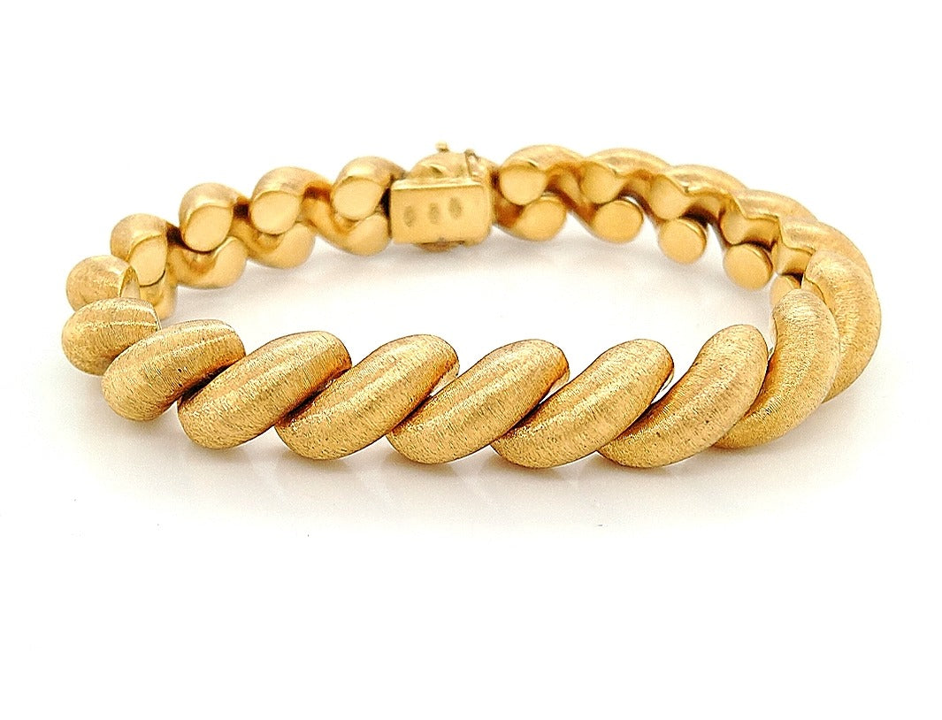 18K Yellow Gold Solid San Marco Bracelet with Satin Finish 7" Long