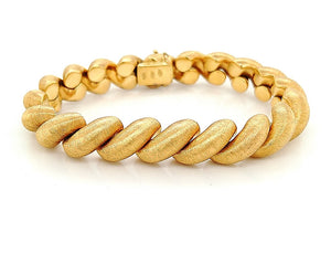 18K Yellow Gold Solid San Marco Bracelet with Satin Finish 7" Long