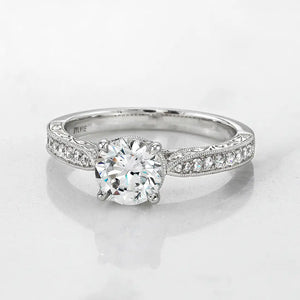 Sylvie 14K White Gold Hand Engraved Round Engagement "Envie" Ring
