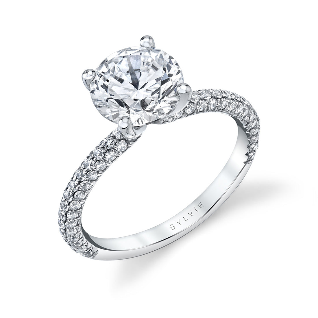 Sylvie "Jayla" Solitaire Engagement Ring with Hidden Halo & Pave Diamond Shank - S1633