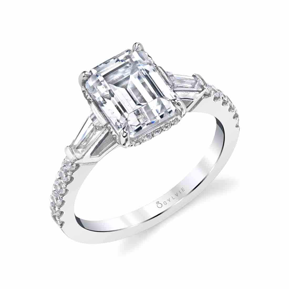 Sylvie 14K White Gold Emerald Cut Three Stone Engagement "Isla" ring