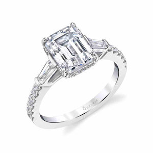 Sylvie 14K White Gold Emerald Cut Three Stone Engagement "Isla" ring