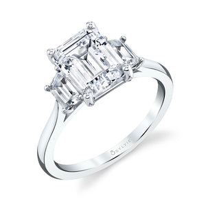 Sylvie 14K White Gold Three Stone Emerald Cut Engagement "Annalise" Ring