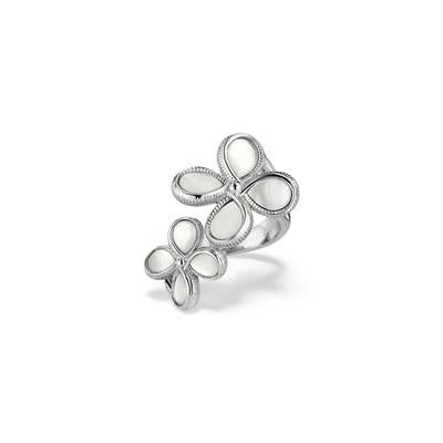 Judith Ripka Sterling Silver Double Floral Mother Of Pearl Jardin Ring