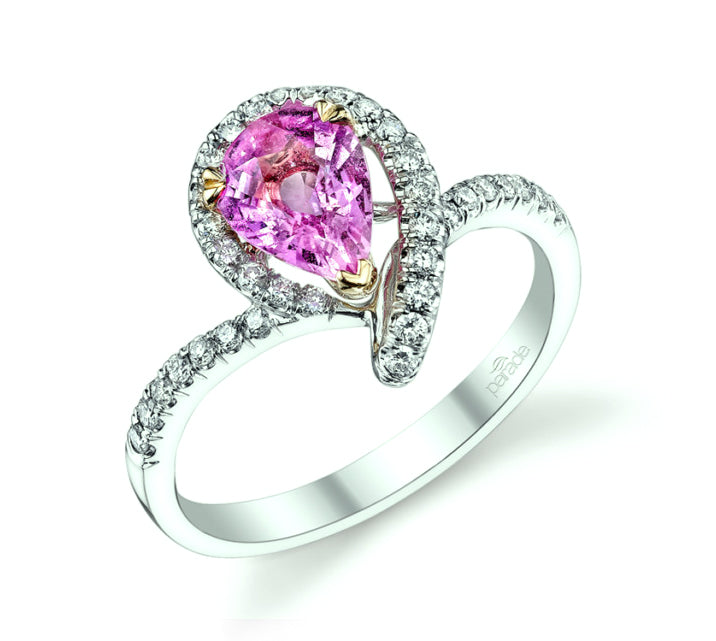 18K White Gold Pear Shape Pink Sapphire & Diamond Ring