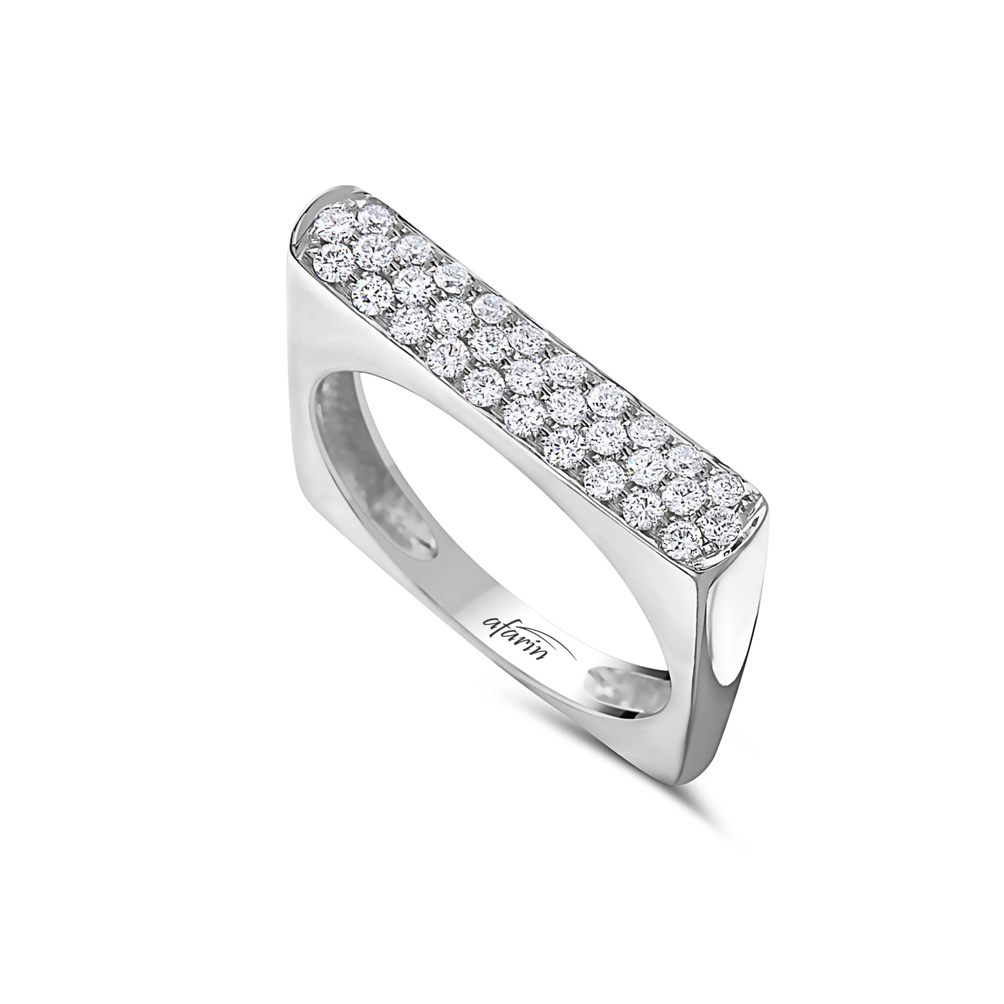 18K White Gold Diamond Pave Square Shape Ring