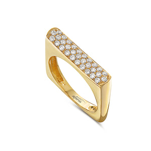 18K Yellow Gold Diamond Pave Square Shape Ring