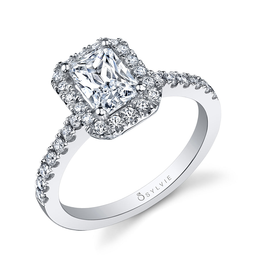 Sylvie 14K White Gold "Chantelle" Radiant Cut Halo Engagement Ring - SY999