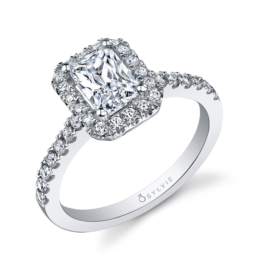 Sylvie 14K White Gold "Chantelle" Radiant Cut Halo Engagement Ring