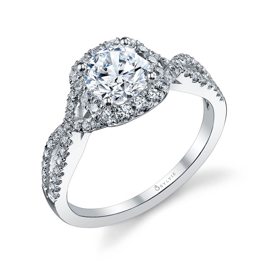 Sylvie 14K White Gold "Faustine" Classic Spiral Halo Engagement Ring - S1078