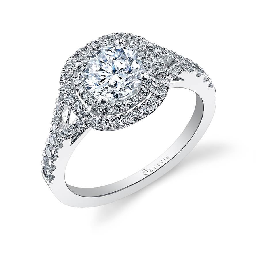 Sylvie Rose - Round Double Halo Engagement Ring S1100