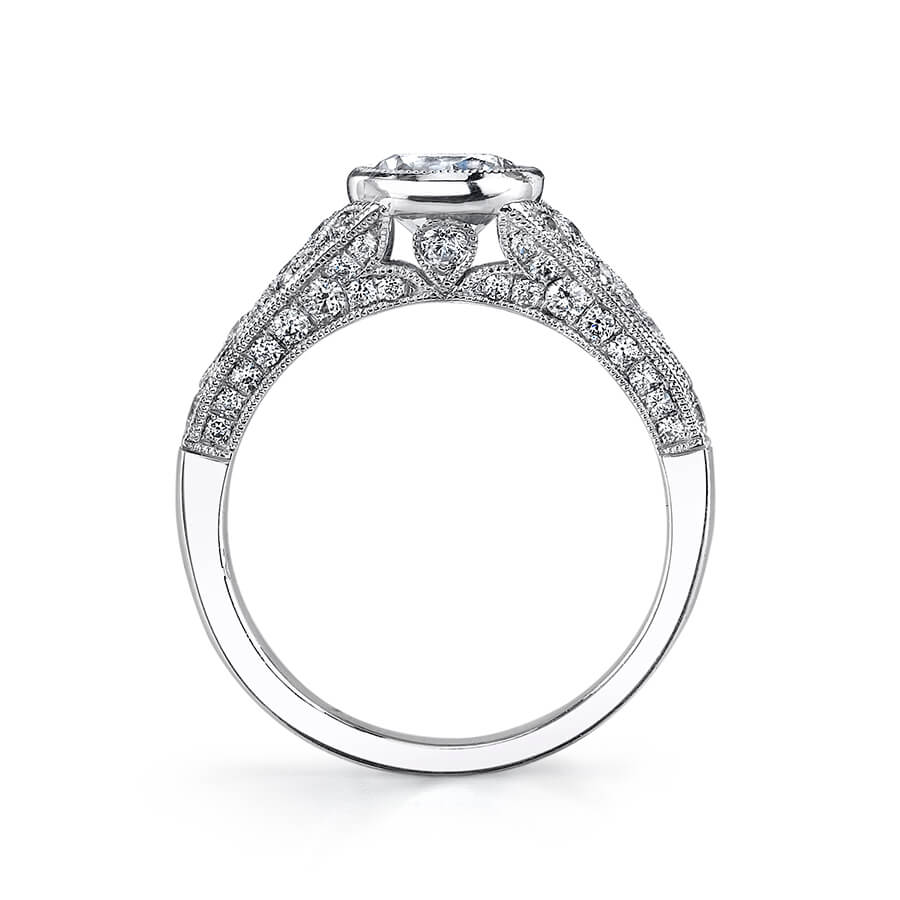 Sylvie 14K White Gold "Barbara" Vintage Bezel Set Diamond Engagement Ring - S1132