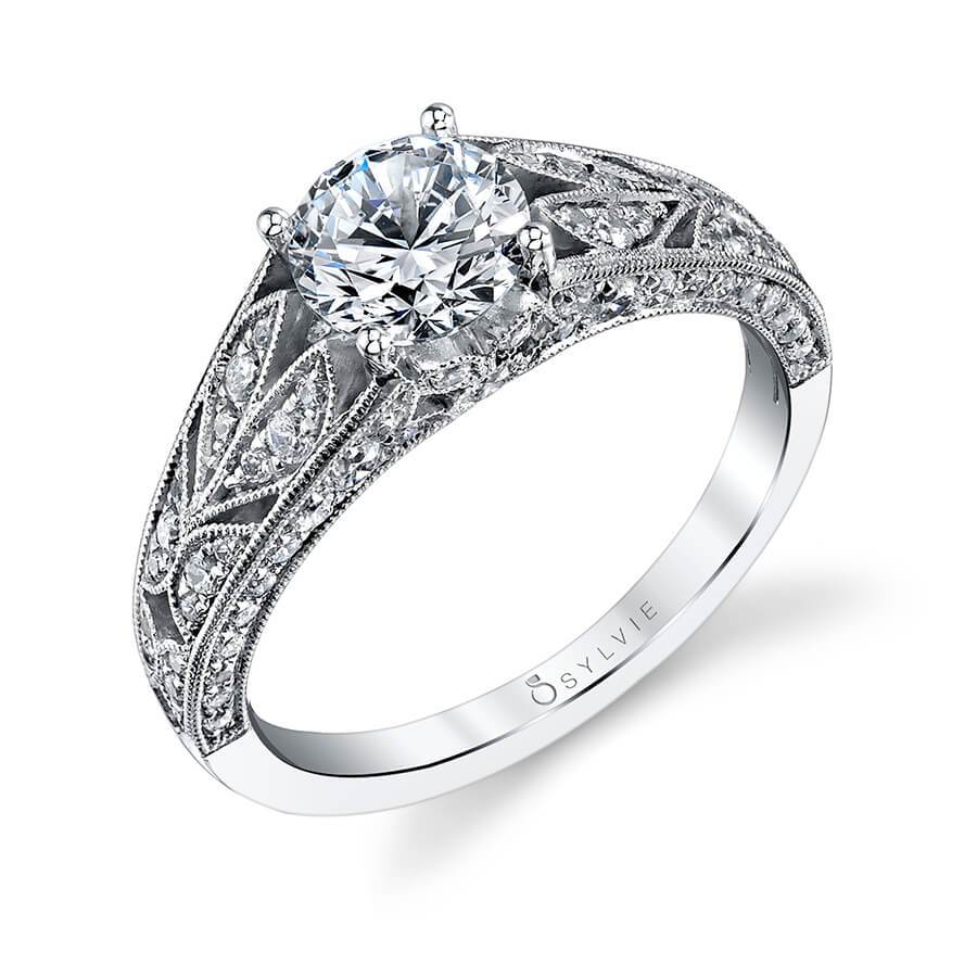 Sylvie Ruth - Vintage Hand Engraved Floral Engagement Ring S1206
