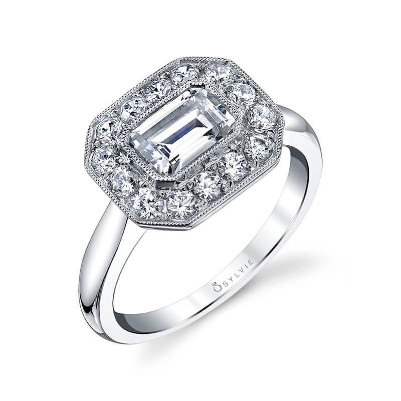 Sylvie Samantha - Unique East West Emerald Engagement Ring S1347