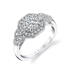 Sylvie 14K White Gold "Francesca" Vintage Style Diamond Engagement Ring